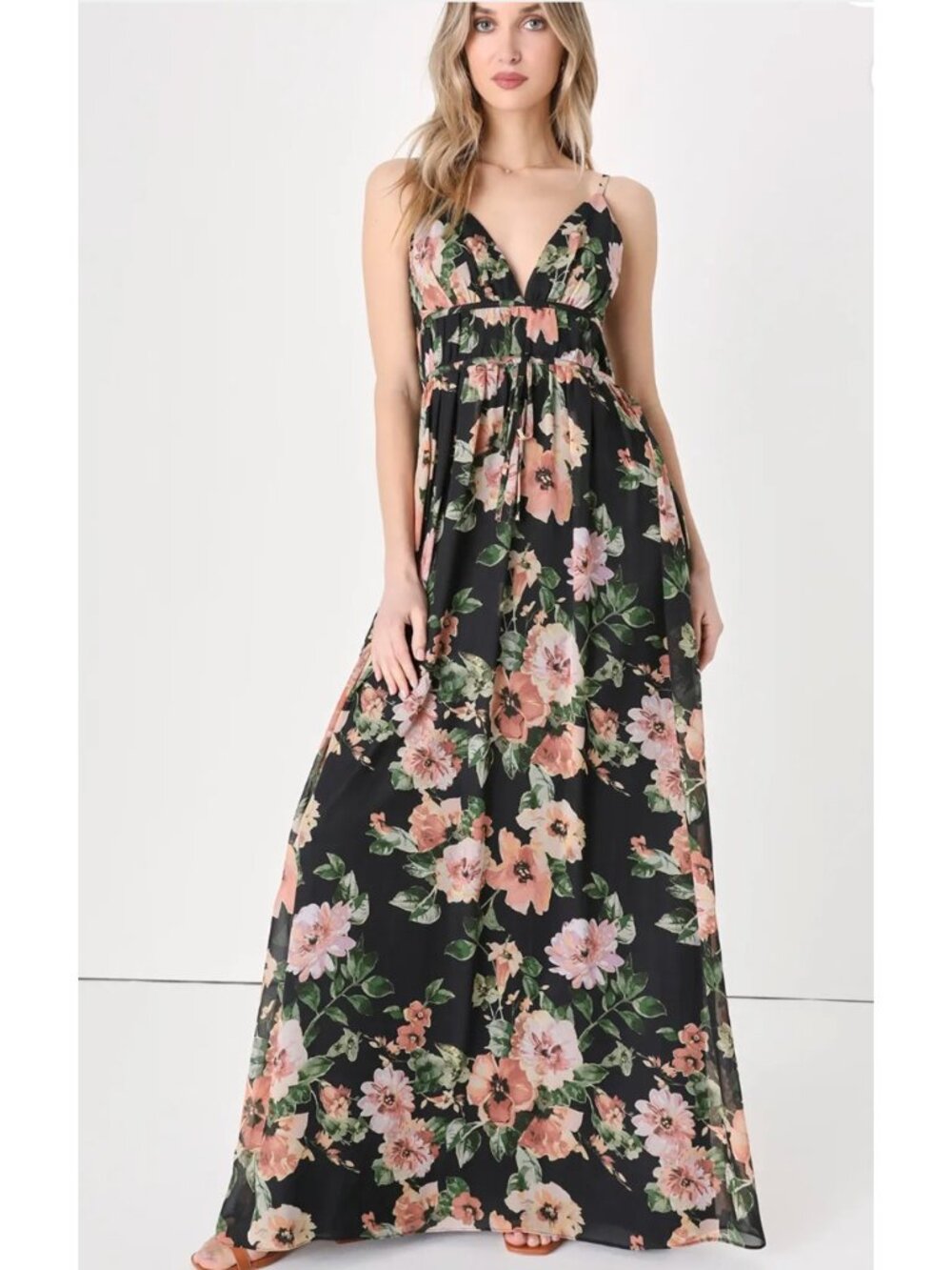 LULUS Women's Black Floral Gorgeous Moments Maxi Dress NWT Medium - Picture 1 of 9